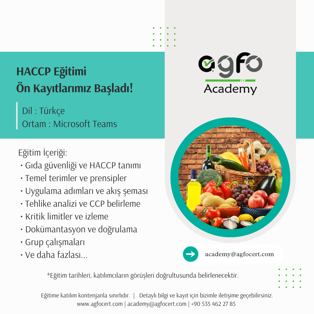 HACCP Eğitimi Ön Kayıtlarımız Başladı!