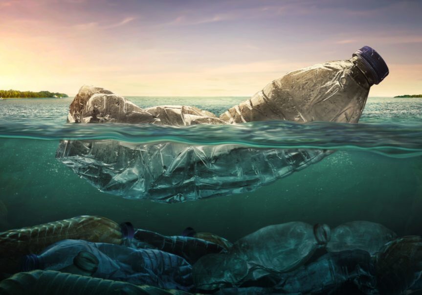 Plastic water bottles pollution in ocean